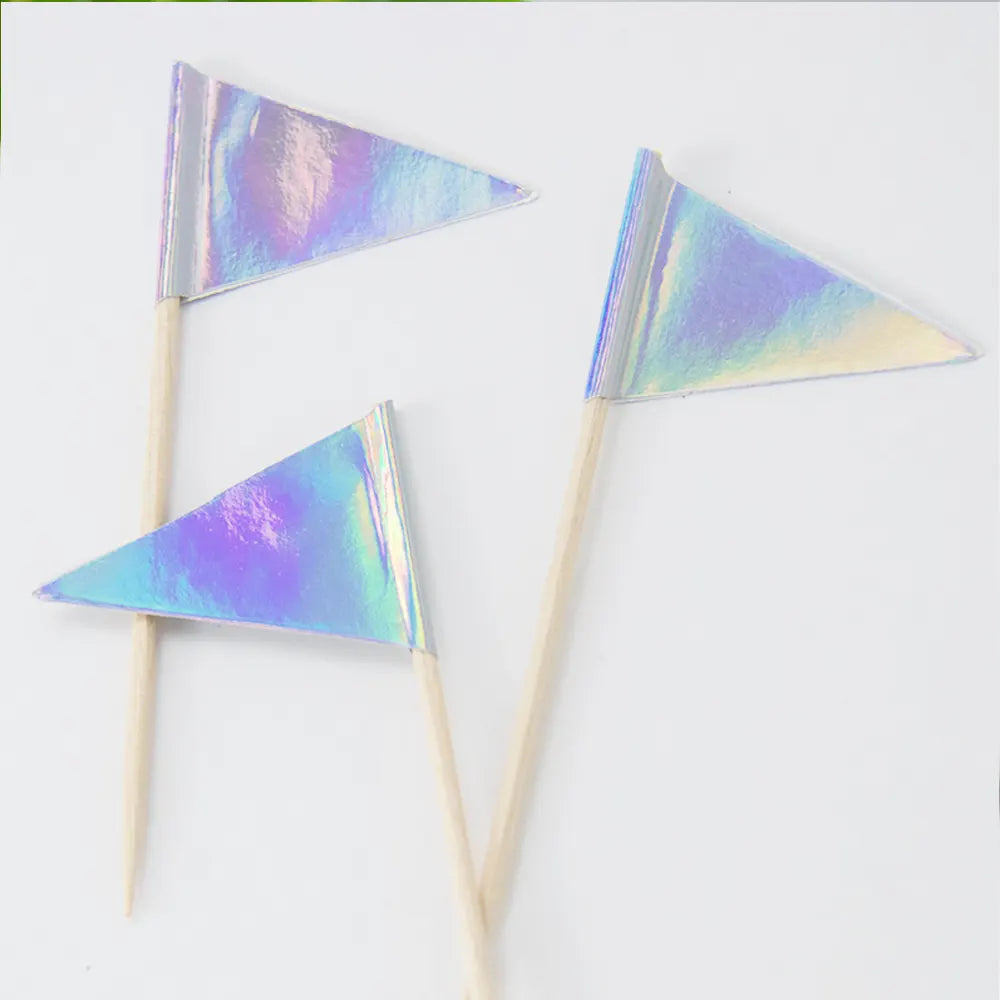 Set of 12 Iridescent Silver Decorative Picks 8cm