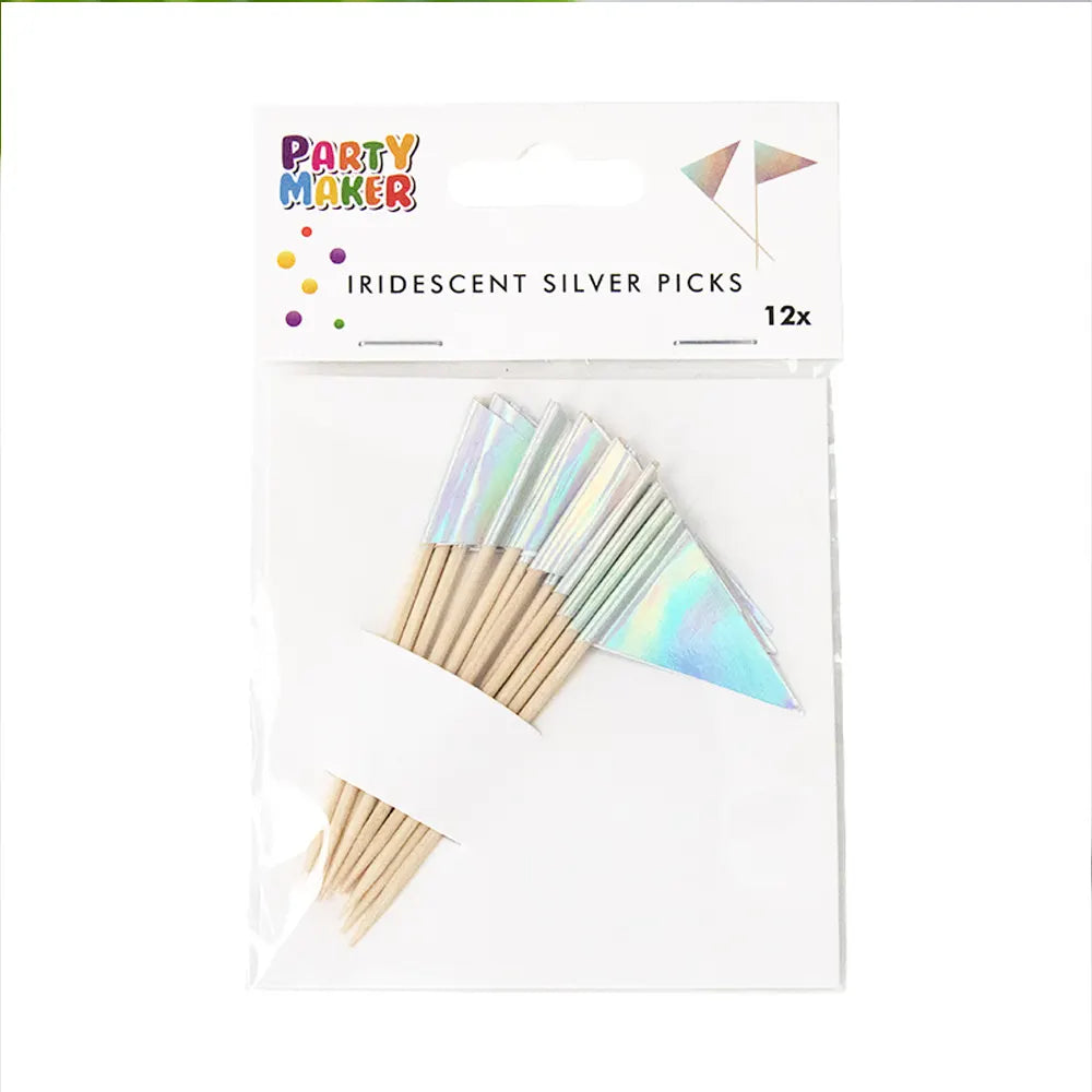 Set of 12 Iridescent Silver Decorative Picks 8cm