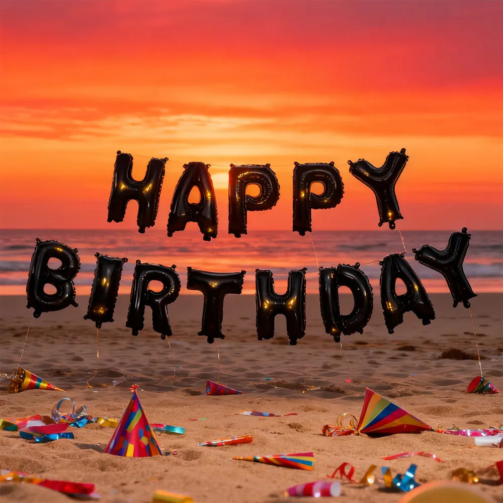 HAPPY BIRTHDAY Black Aluminum Balloons Kit – 40cm