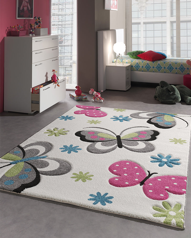 Tapis Carré Kids Papillons 160x160 cm Un Amour de Tapis - Crème