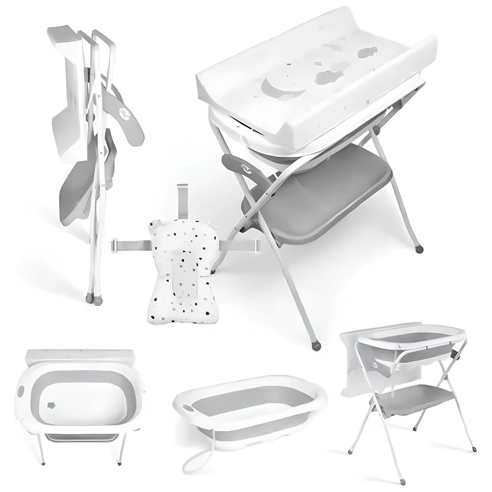 Ms Innovaciones Baignoire Pliable avec Table à Langer + Coussin - Gris