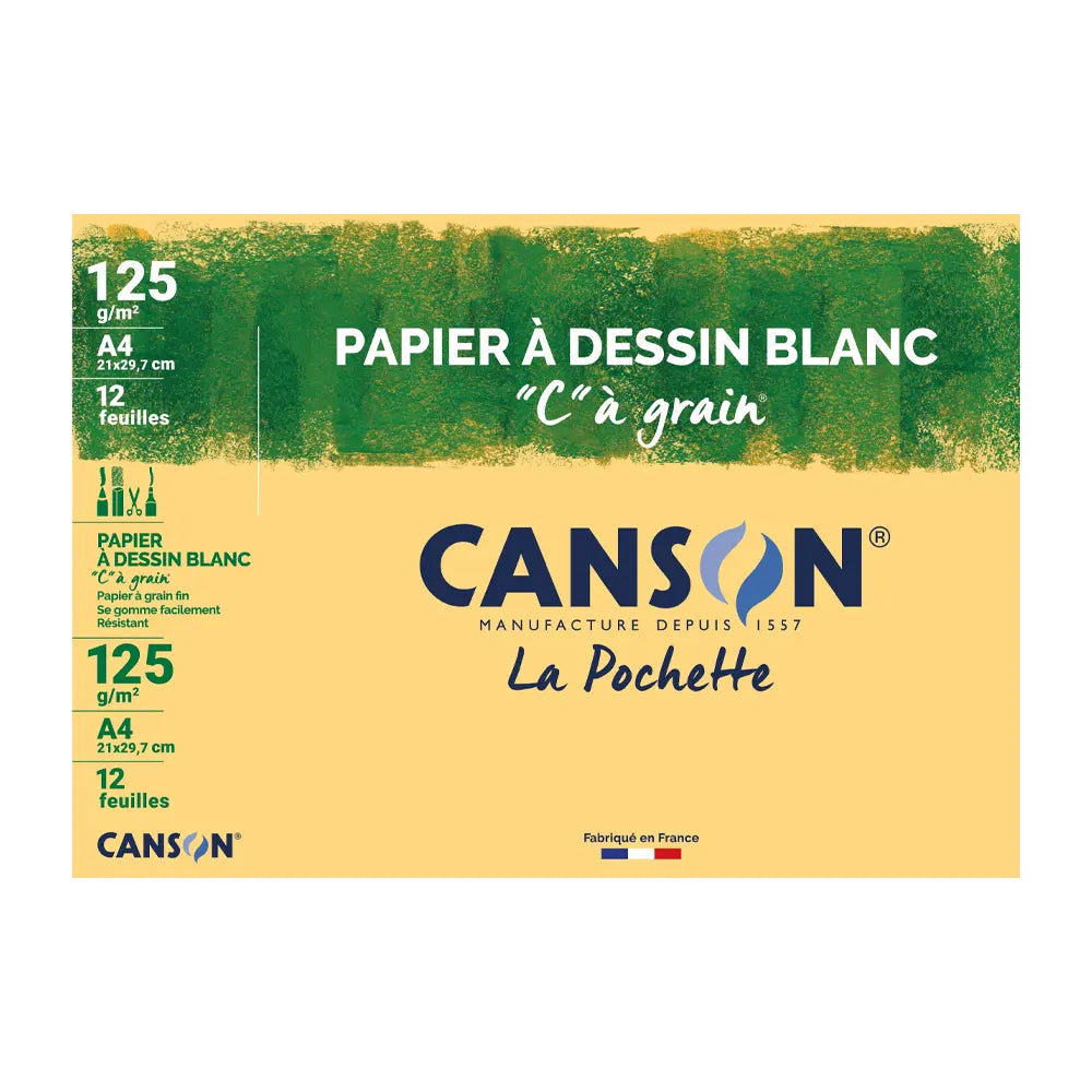 Canson Pochette 12 Feuilles Papier à Dessin A4 – 125 g/m²