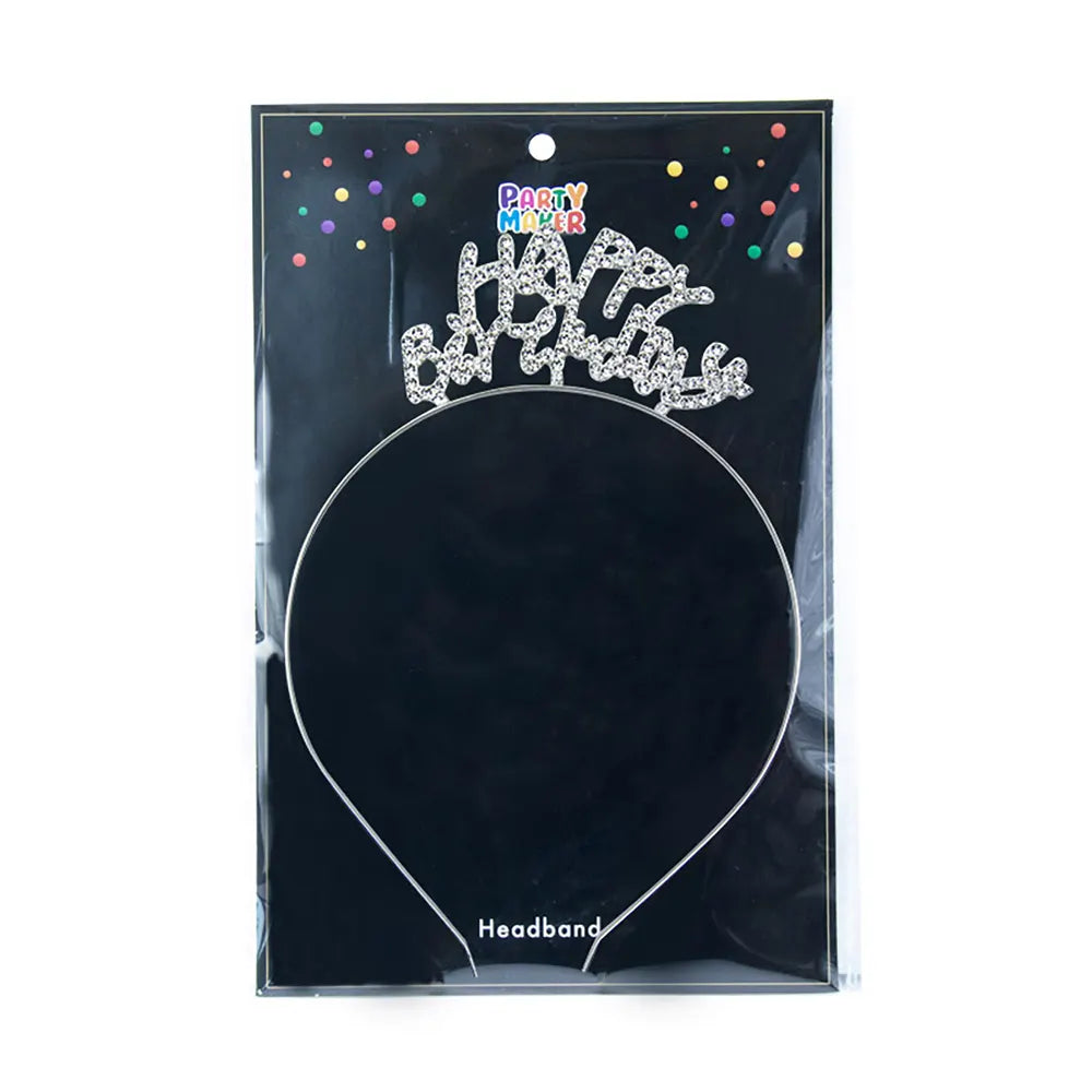 Silver Happy Birthday Headband – 1 Piece
