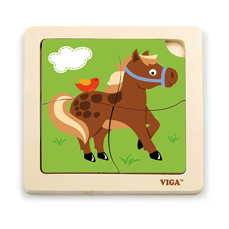 Viga Toys 4-Piece Wooden Horse Puzzle - 18M+