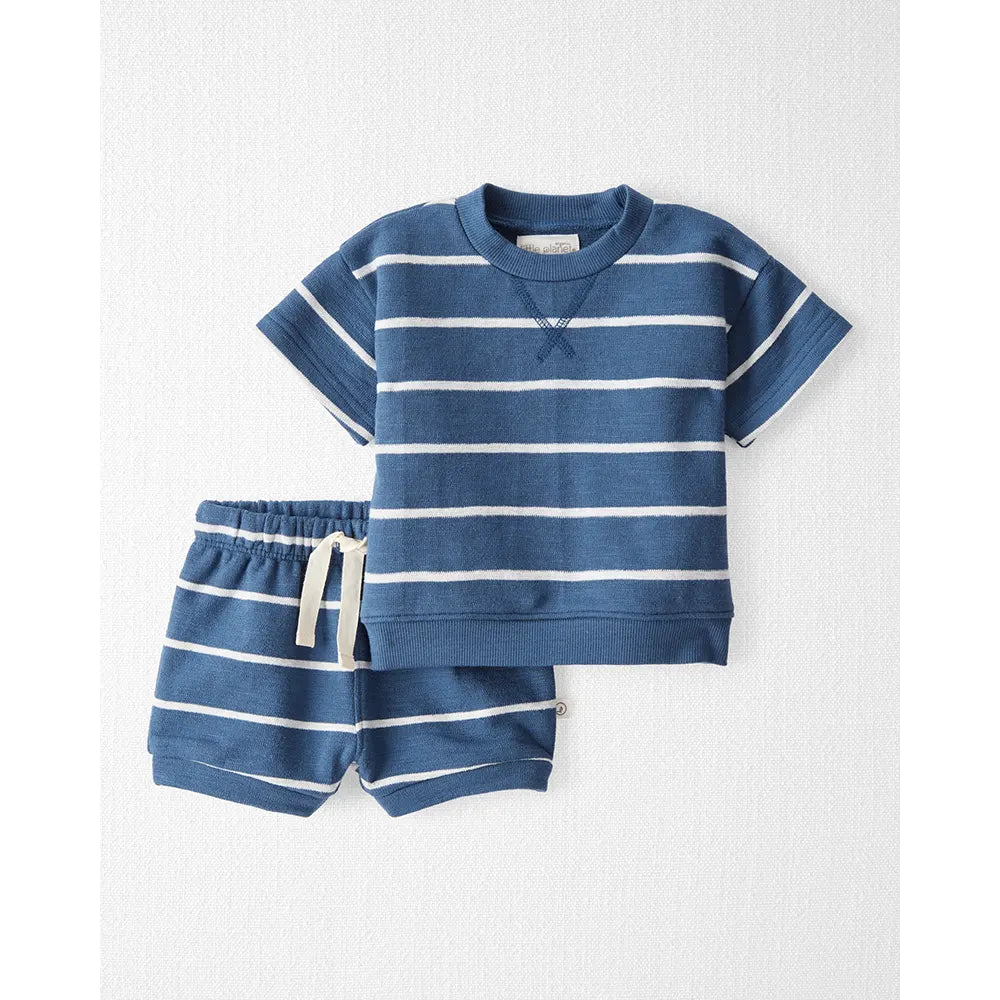 Ensemble en coton bio bébé - Rayé bleu