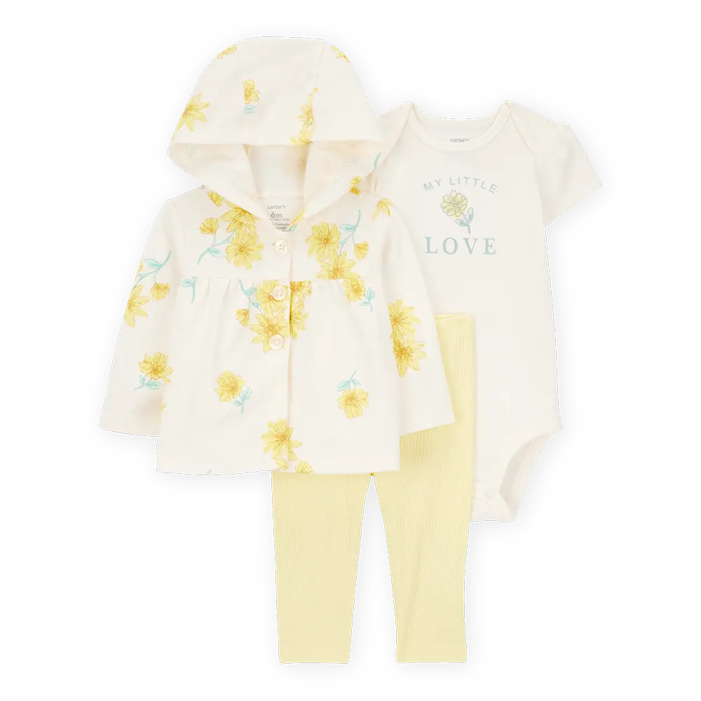 Ensemble 3 pièces à capuche fleuri bébé fille