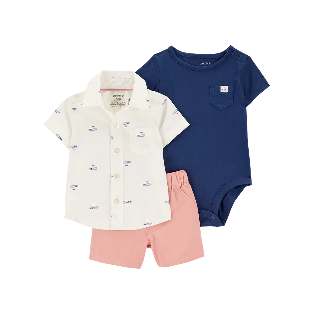 Ensemble 3 pièces bateau pour bébé garçon