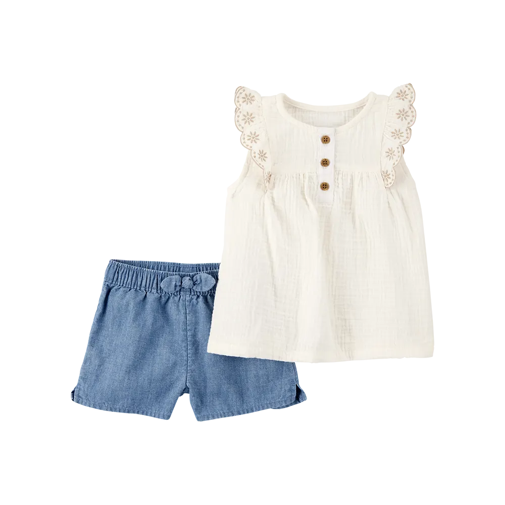 Ensemble débardeur et short en chambray bébé fille