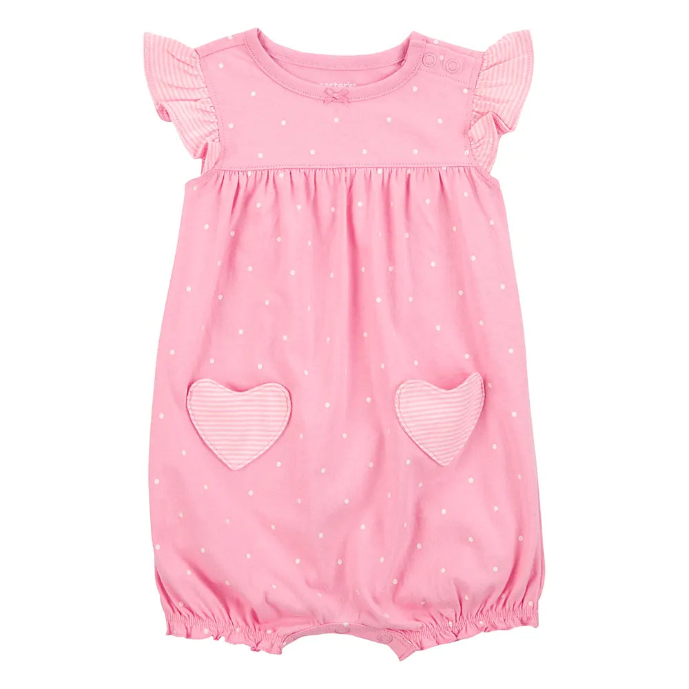 Barboteuse en coton à cœurs bébé fille - Rose