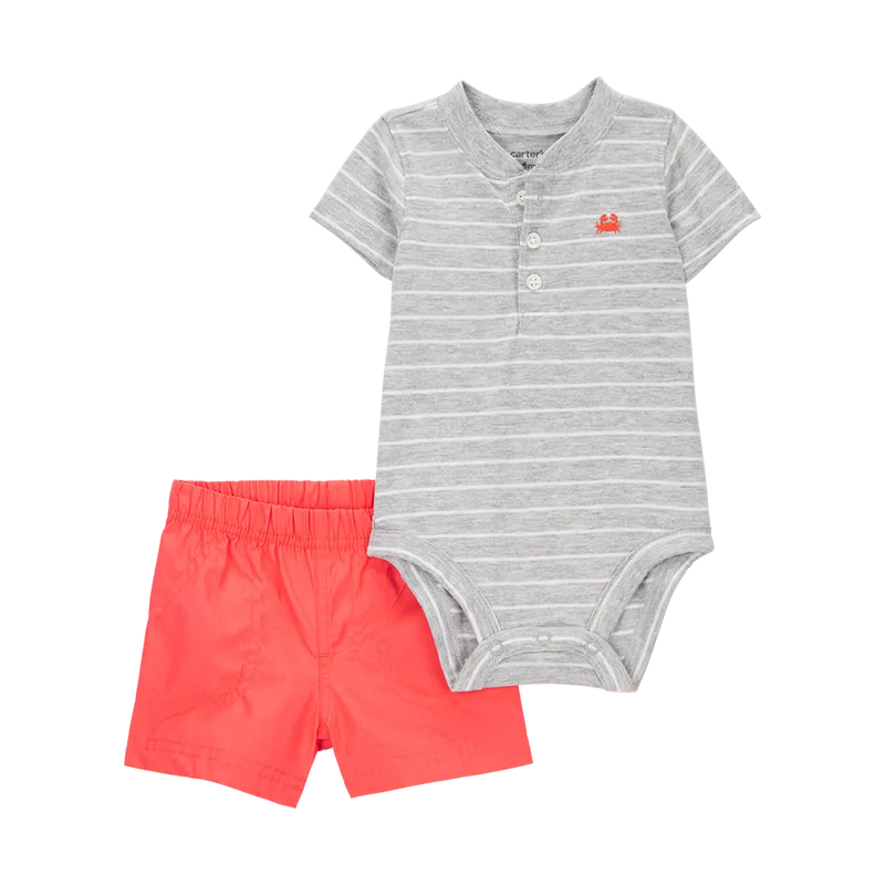 Body Rayé & Short Bébé Garçon Carter's - Gris & Orange