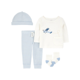Ensemble 4 pièces avion pour bébé garçon - Coton