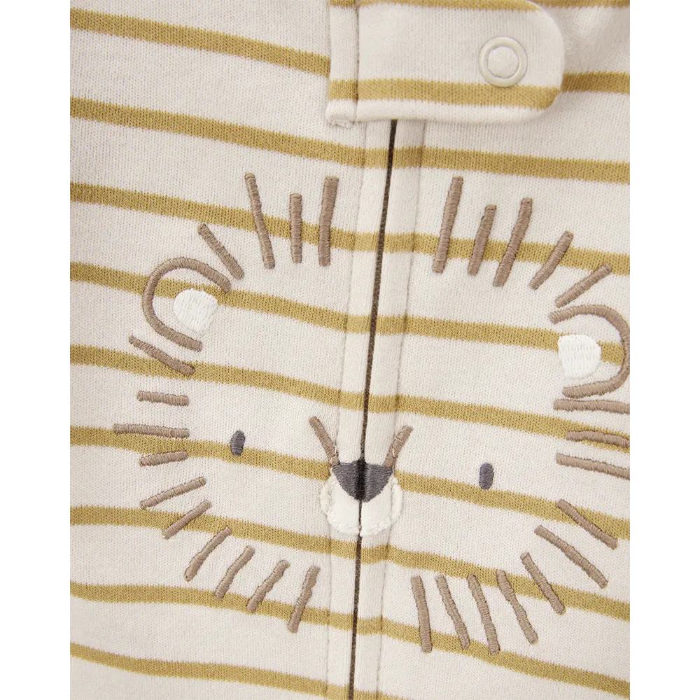 Pyjama dors-bien zippé lion rayé bébé garçon - Coton