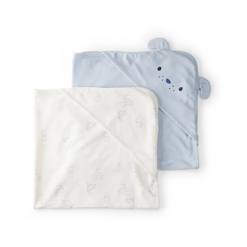 Lot de 2 serviettes à capuche bébé garçon - Bleu