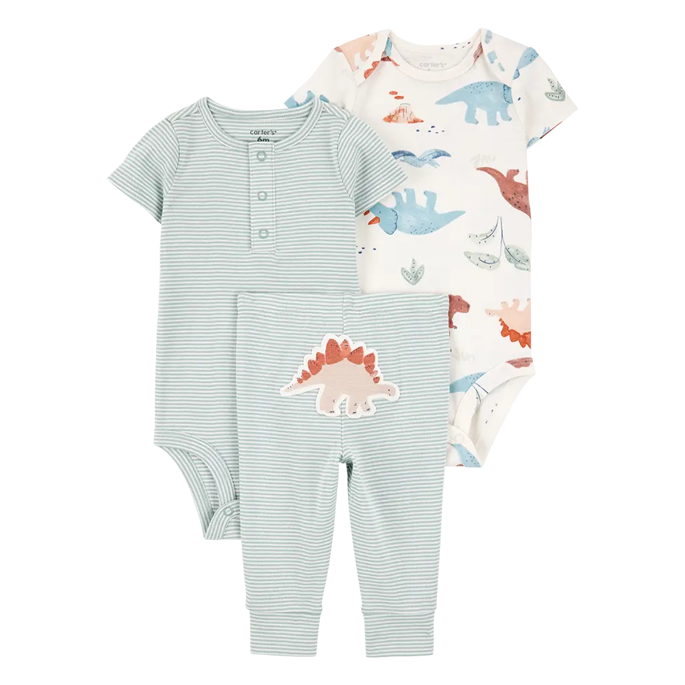 Ensemble 3 pièces dinosaure bébé garçon - Coton