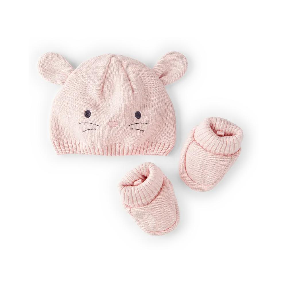 Coffret cadeau bonnet et chaussons lapin - Rose