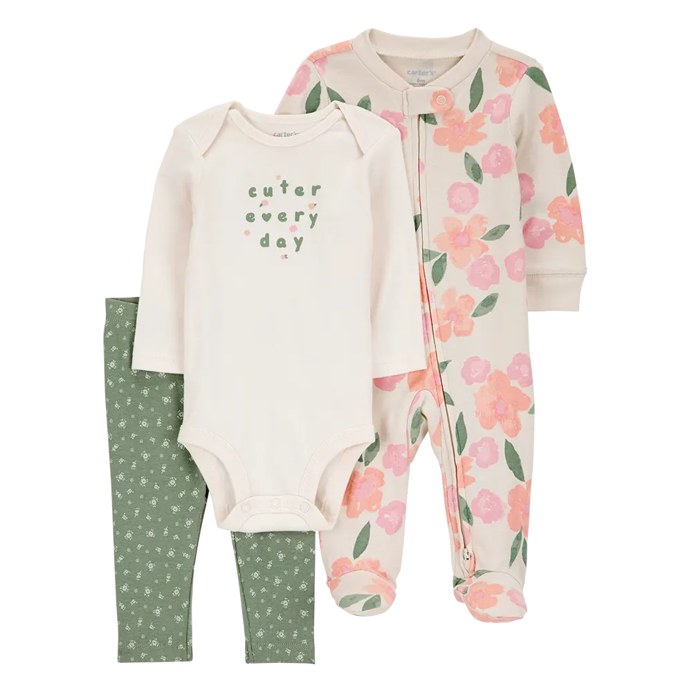 Ensemble 3 pièces floral bébé fille - Coton