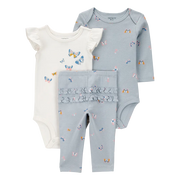 Ensemble 3 pièces papillon pour bébé fille - Coton