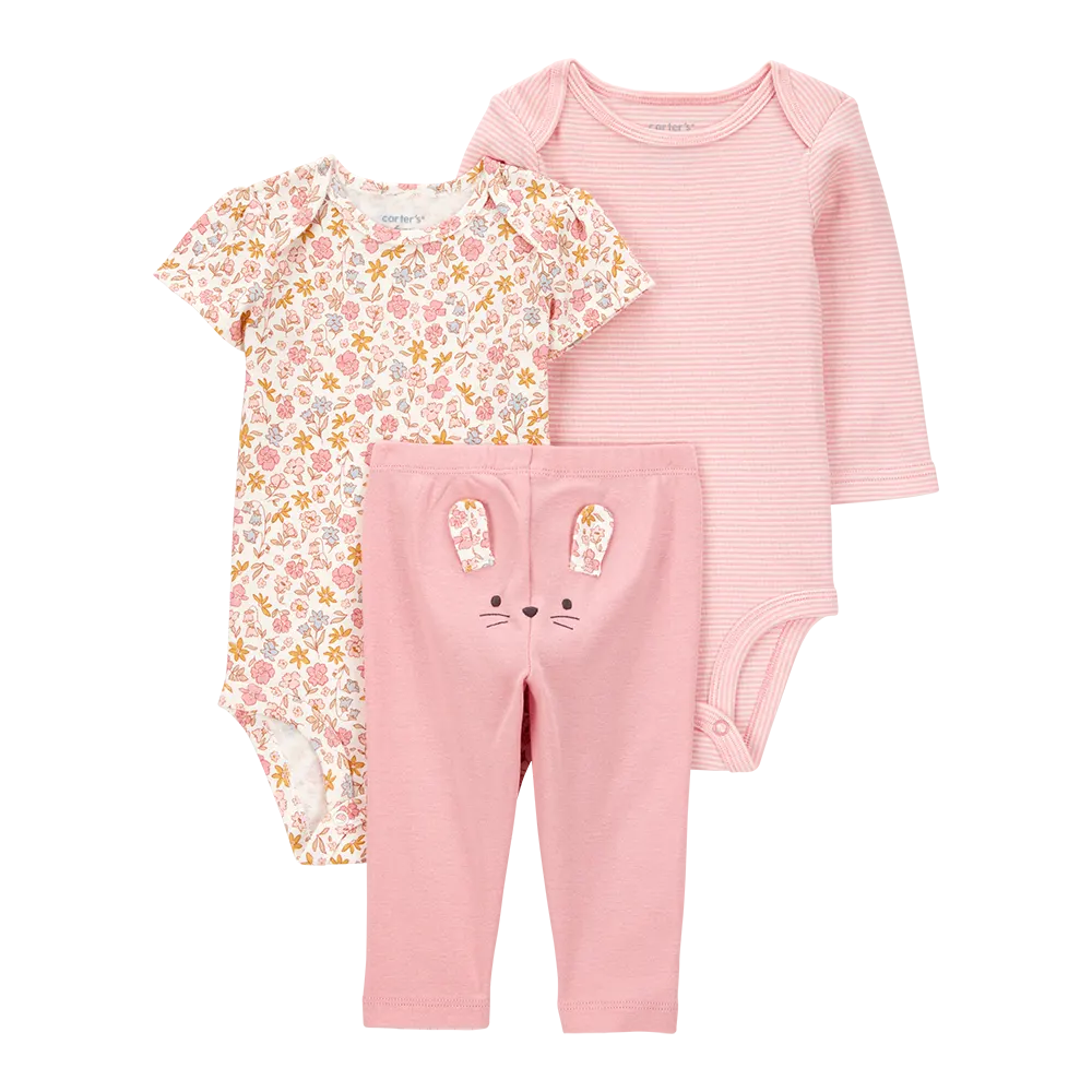 Ensemble 3 pièces souris florale bébé fille - Coton