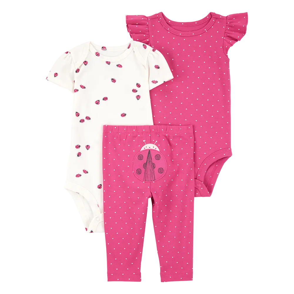 Ensemble 3 pièces coccinelle bébé fille - Coton
