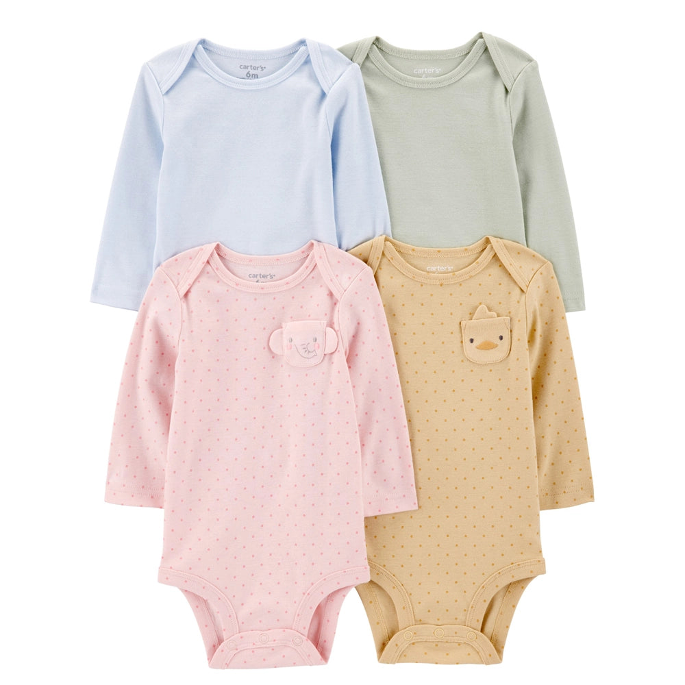 Carter's Girl's 4-Pack Long Sleeve Cotton Bodysuits