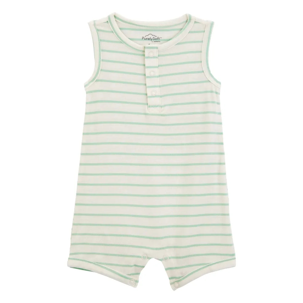 Carter's Baby Boy PurelySoft Striped Romper - Green & Ivory