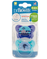 Paquete de 2 chupetes Dr. Brown's BUTTERFLY SHIELD Etapa 1, 0-6 meses, azul