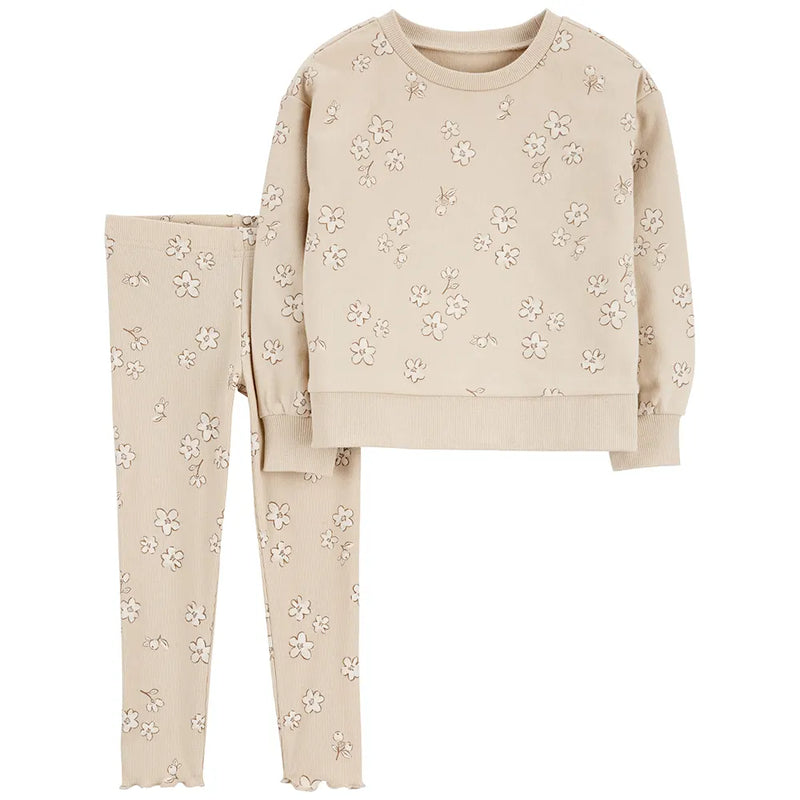 Conjunto infantil de 2 piezas: jersey de flores y leggings elásticos