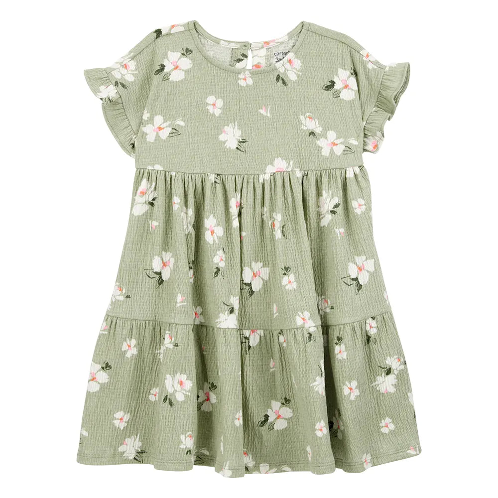 Robe étagée florale pour fille - Vert