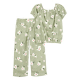 Ensemble haut et pantalon fleuri fille - Vert