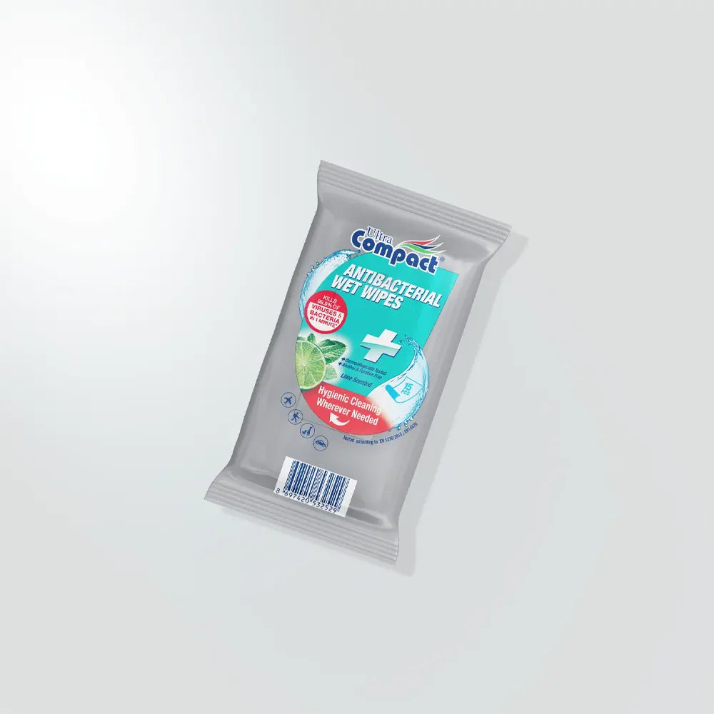 Ultra Compact Pack of 3 Antibacterial Wipes 15 Pieces