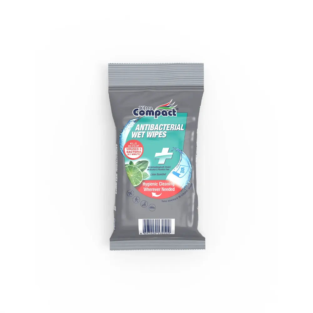 Ultra Compact Pack of 3 Antibacterial Wipes 15 Pieces