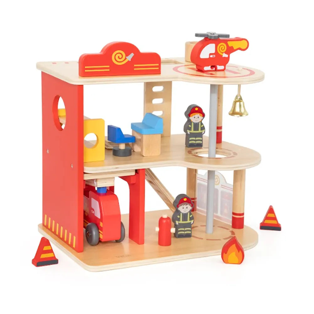VIGA Toys Wooden Fire Station with Accessories - 3Y+