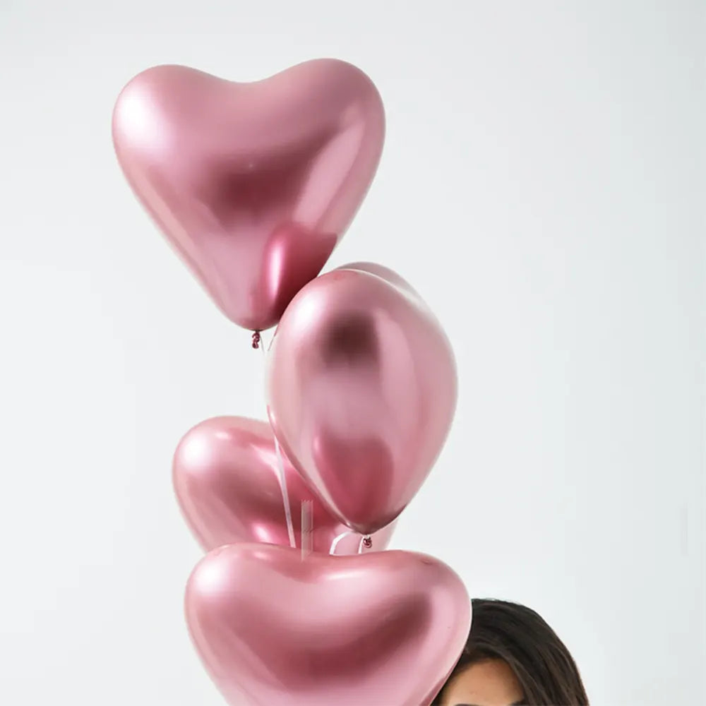 Set de 50 Globos de Corazón Cromados Rojos - 30cm