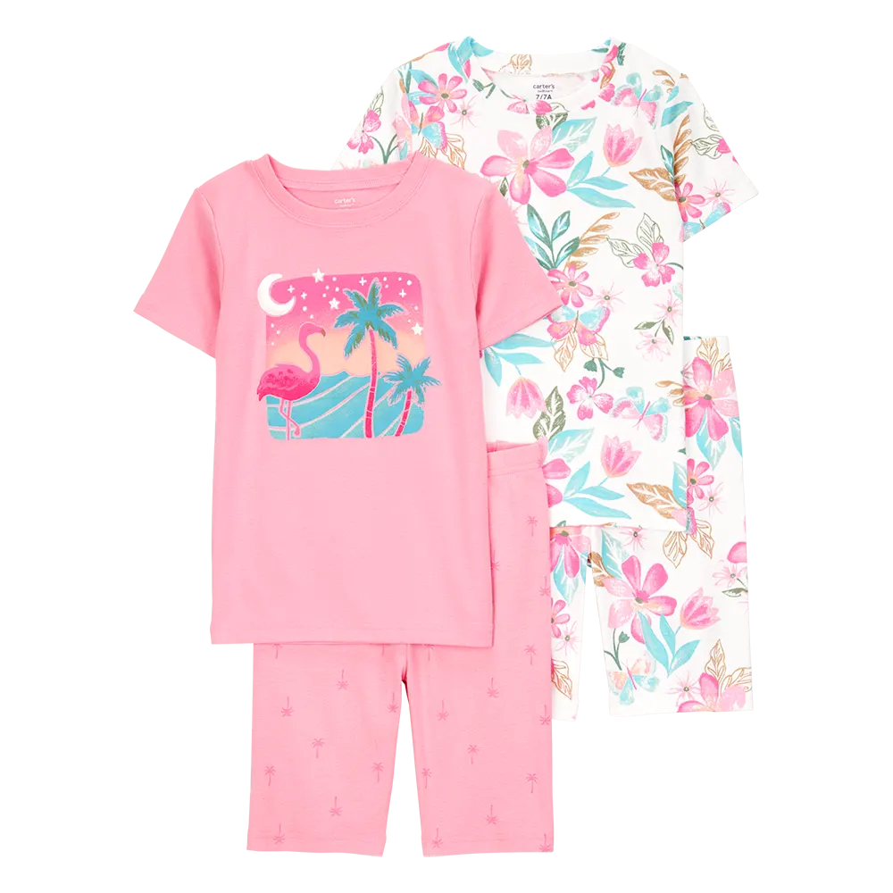 Pyjama 4 pièces flamant rose fille - Coton