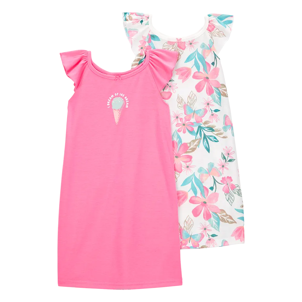 Lot de 2 chemises de nuit fille - Crème glacée