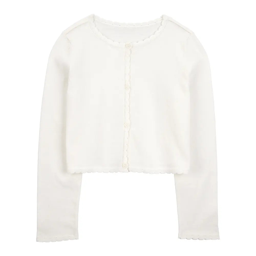 Cardigan à bord festonné pour fille - Ivoire