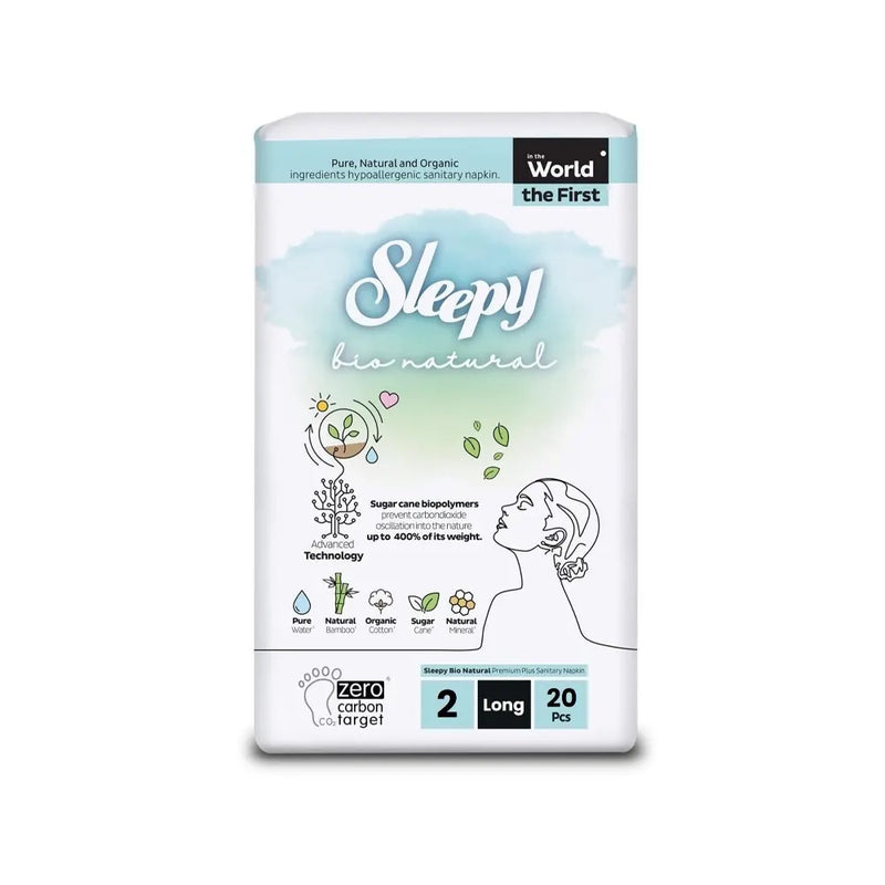 Sleepy Bio Natural Premium Serviettes Hygiéniques 2 Long - 20 Pièces