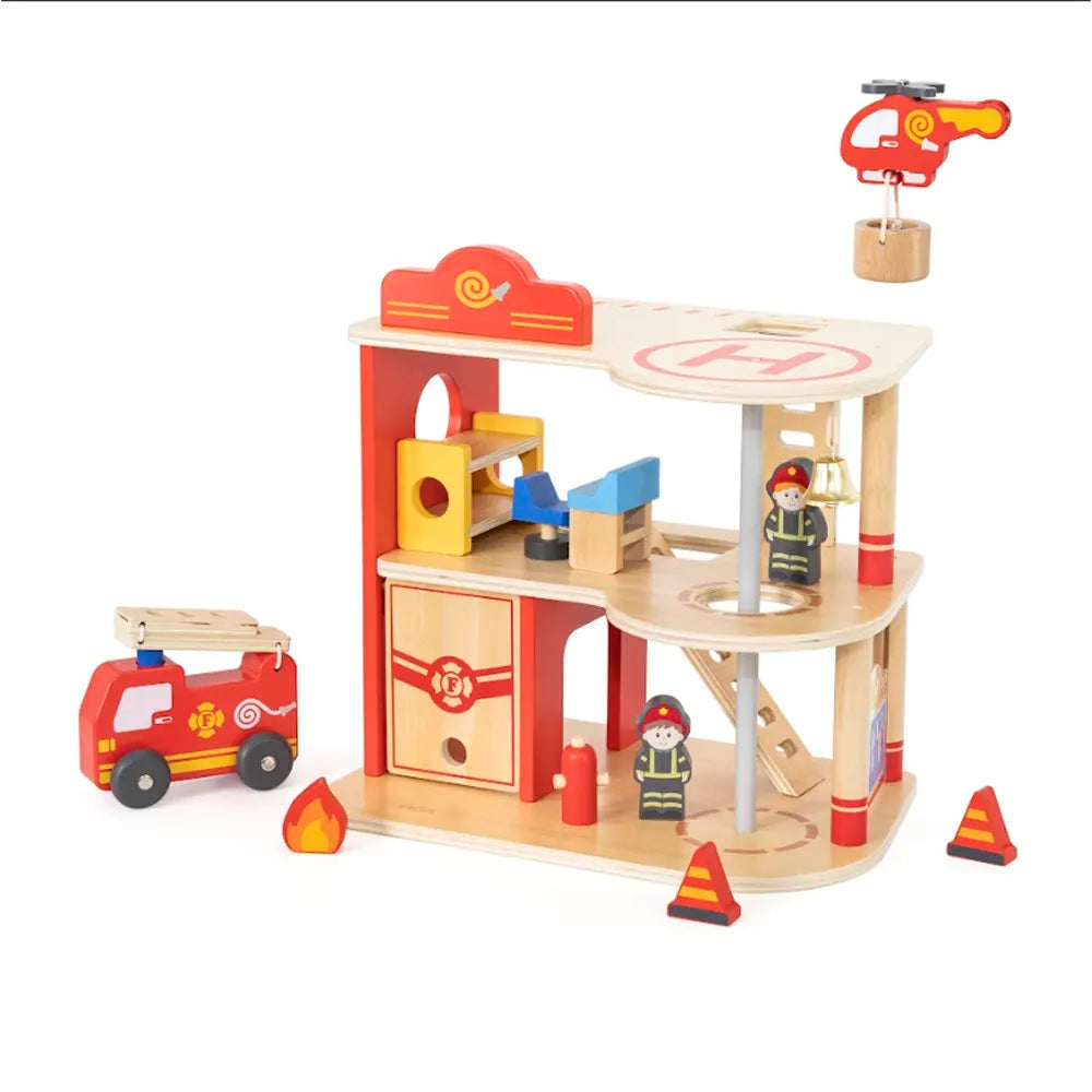 VIGA Toys Wooden Fire Station with Accessories - 3Y+