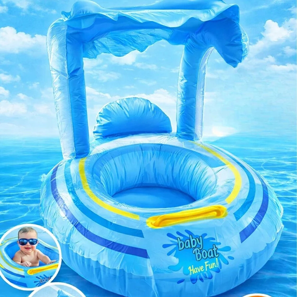 Inflatable Float with Sunshade - Blue