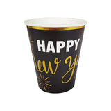 Lot de 8 gobelets papier Happy New Year doré et noir