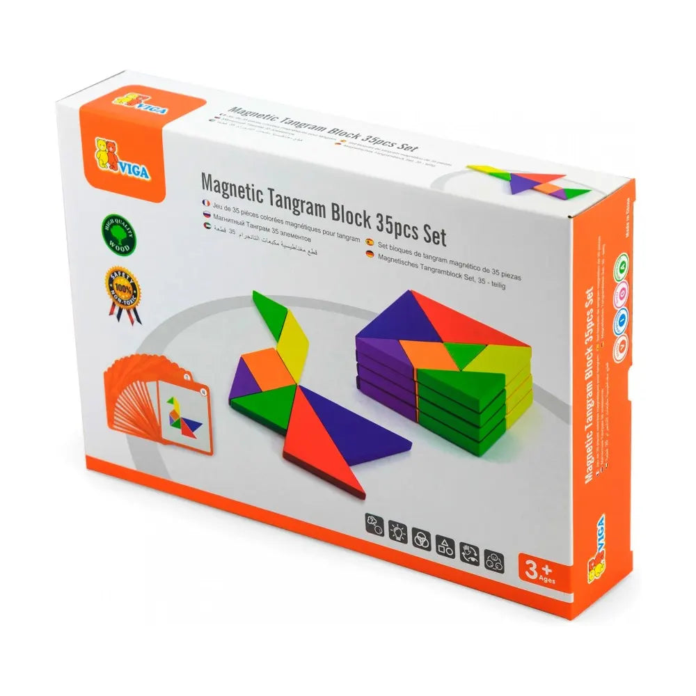 Viga Toys 35-Piece Wooden Magnetic Tangram - 3Y+