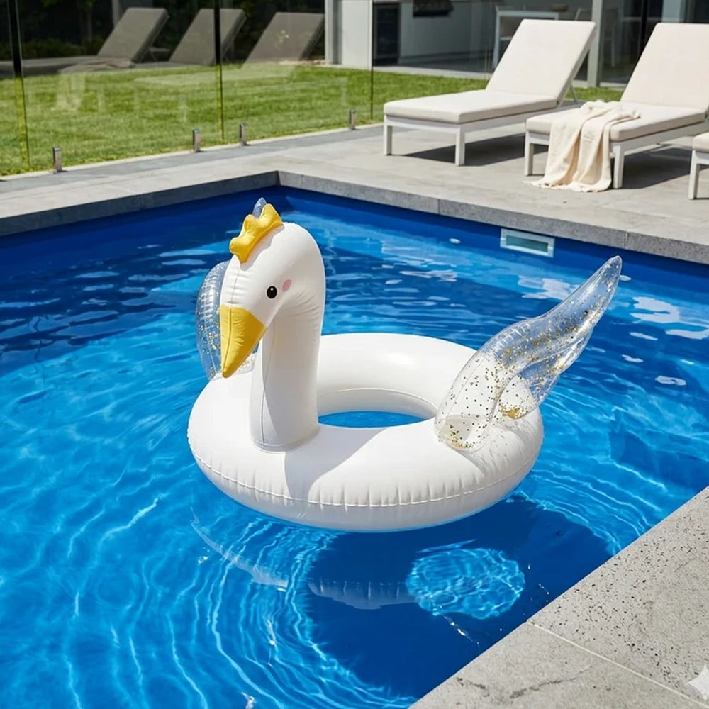 Inflatable Swan Float - Golden Glitter Wings
