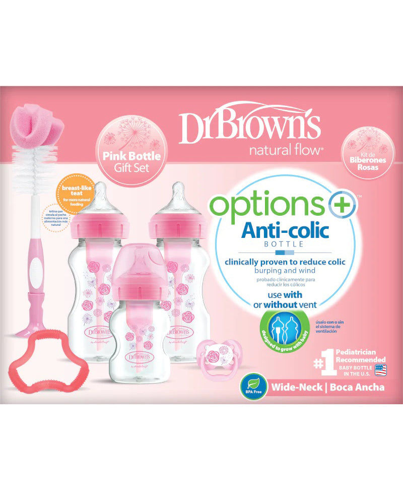Paquete de regalo anticólicos de cuello ancho del Dr. Brown's - Rosa