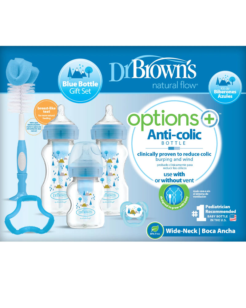 Paquete de regalo anticólicos de cuello grande del Dr. Brown's - Azul