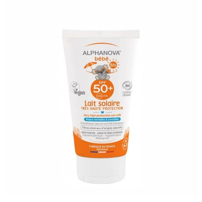 ALPHANOVA Leche Solar para Bebé con Certificación Orgánica SPF 50+ Hipoalergénica 50G