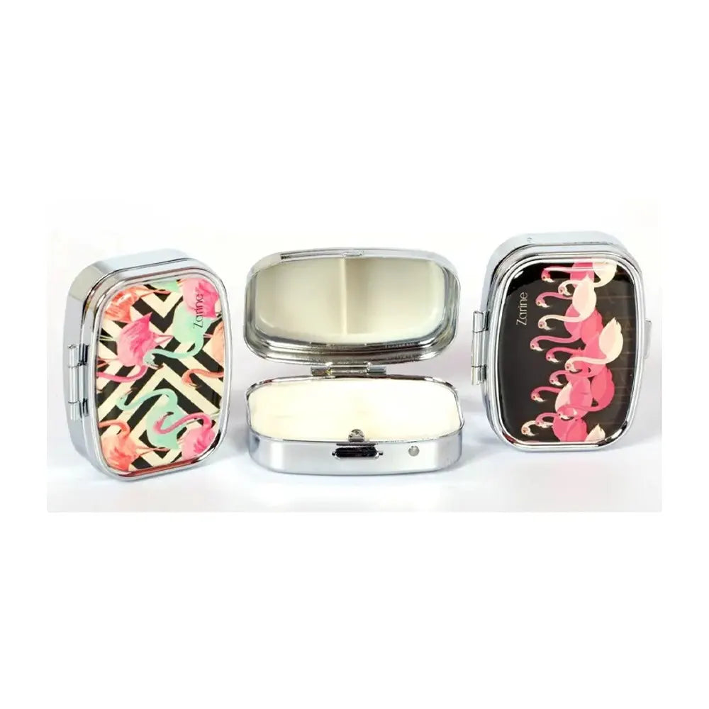 Zarine Compact 2-Compartment Pill Box – Flamingo