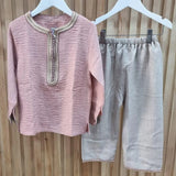 Mami Cami Jabadour Deux Pièces pour Filles en Lin - Rose & Beige