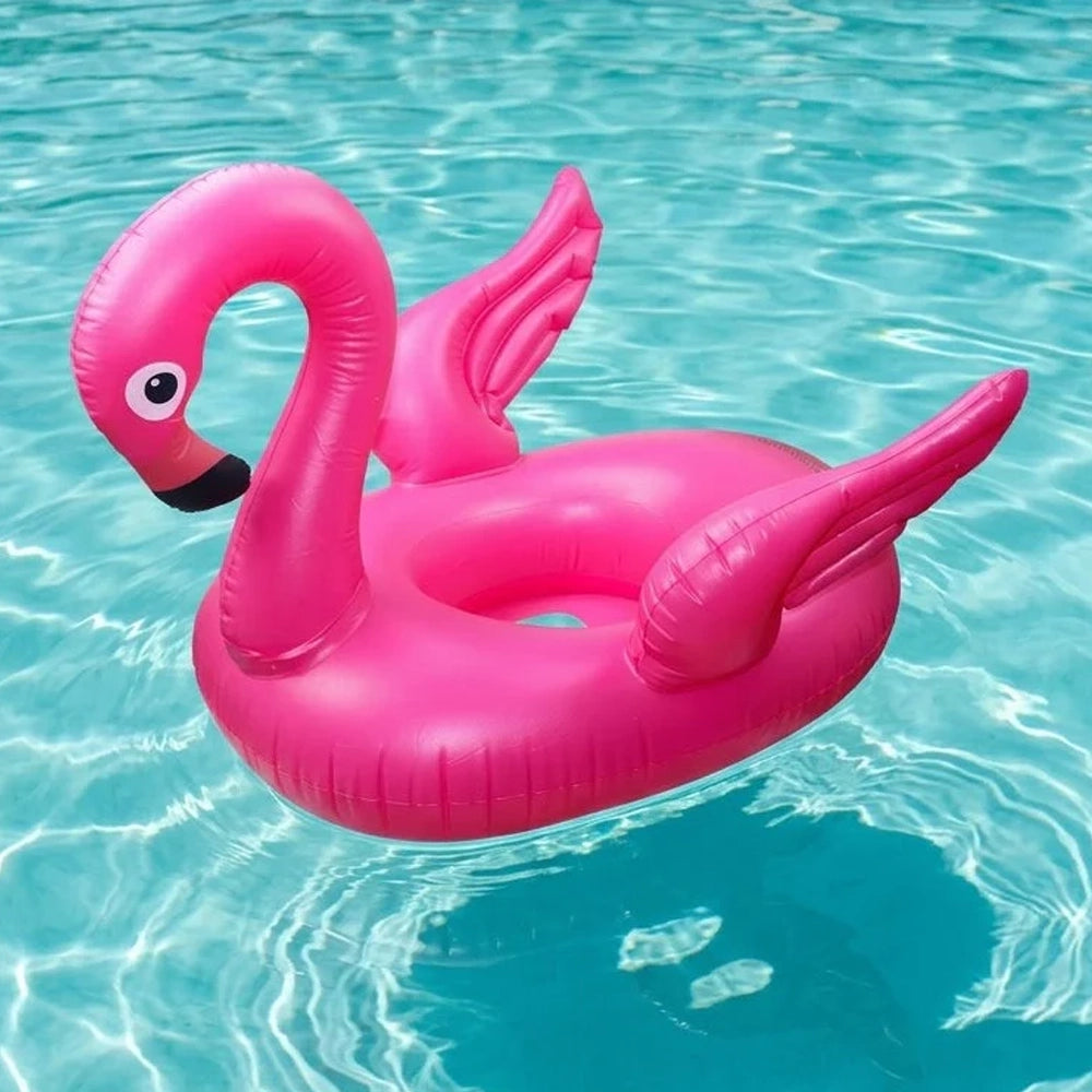 Inflatable Ring Float 3D Head and Wings - Pink Flamingo