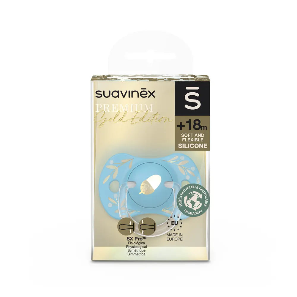 Suavinex Chupete Premium Silicona SX Pro Azul & Oro - 18M+