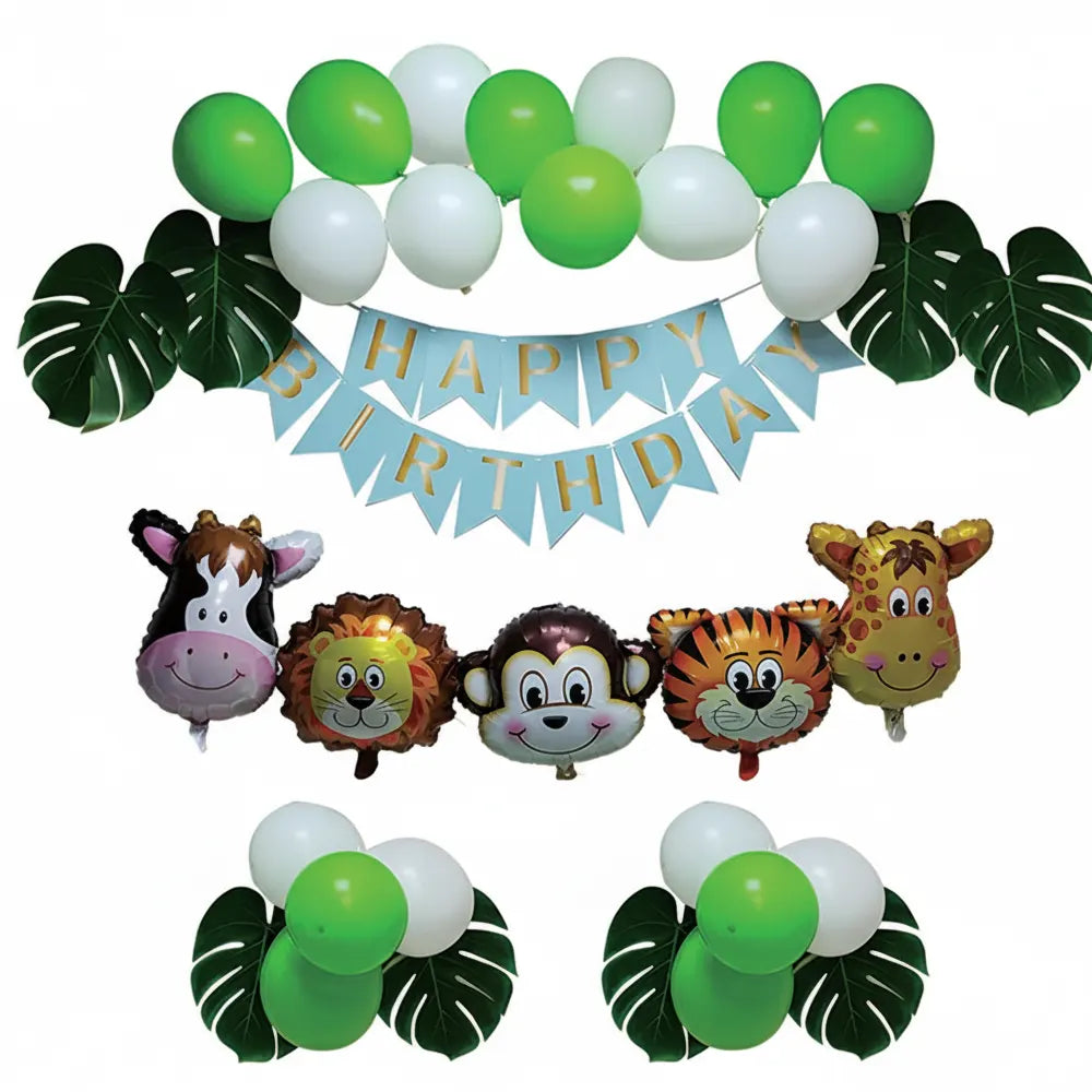 Kit de Decoración Cumpleaños Jungla – Globos, Hojas y Animales